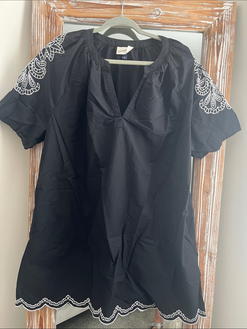 Universal Thread Black Mini Dress with White Embroidered Accents